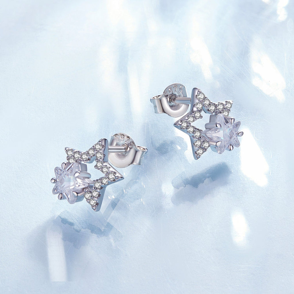 925 Sterling Silver Earrings 9x9mm with Pavé Setting CZ for Women