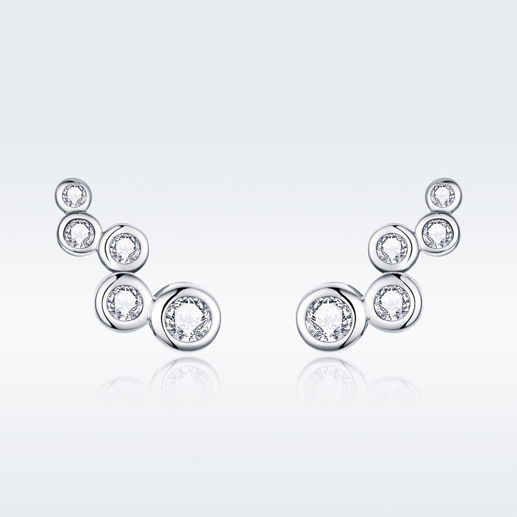 925 Sterling Silver Earrings with Pavé Setting CZ, 0.5x1.2 cm for Women