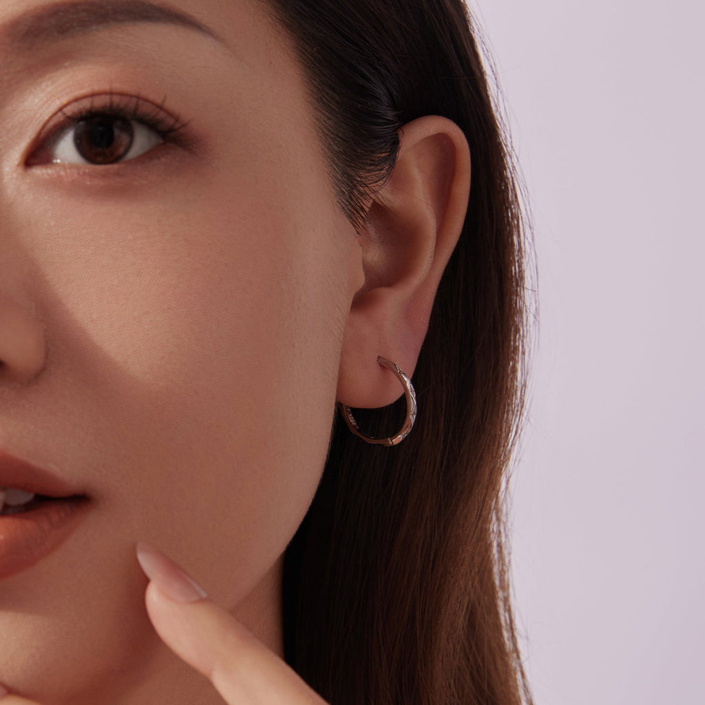 925 Sterling Silver White Gold Plated Hoop Earrings with CZ - 2.0cm