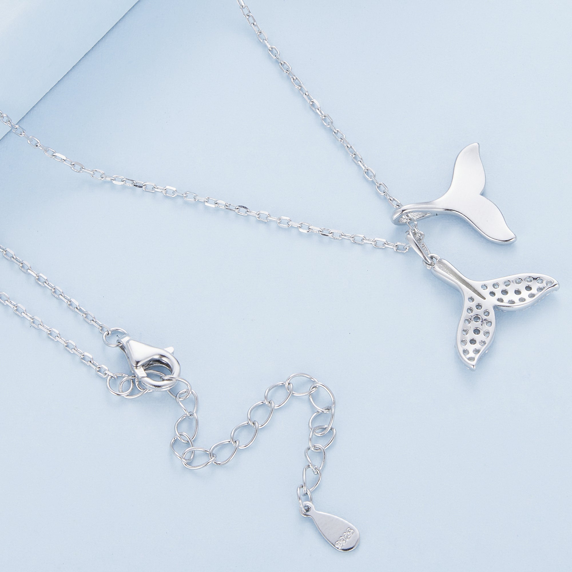 925 Sterling Silver Necklace with CZ & Enamel - 40+5cm Length, Fishtail Design for Women