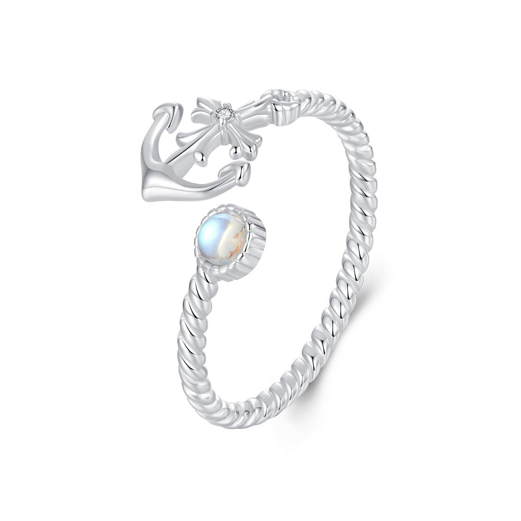 925 Sterling Silver & White Gold Pave Setting Moonstone Ring for Women