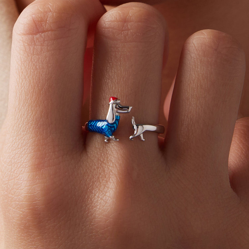 925 Sterling Silver Enamel Ring for Dogs, 0.2cm Width, White Gold Plated