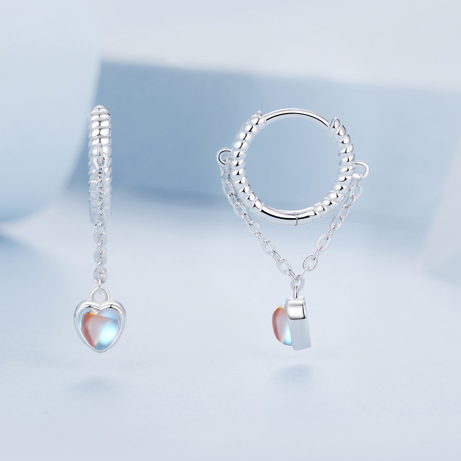 925 Sterling Silver White Gold Plated Moonstone Earrings 23x5mm for Women