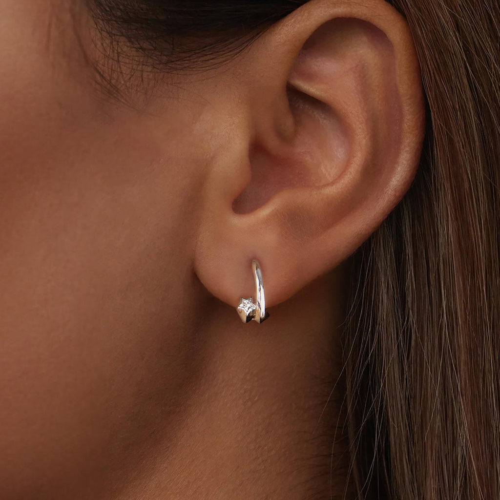 925 Sterling Silver Earrings with White Gold Plating and CZ