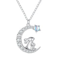 925 Sterling Silver Moonstone Necklace with CZ in Platinum Finish for Women