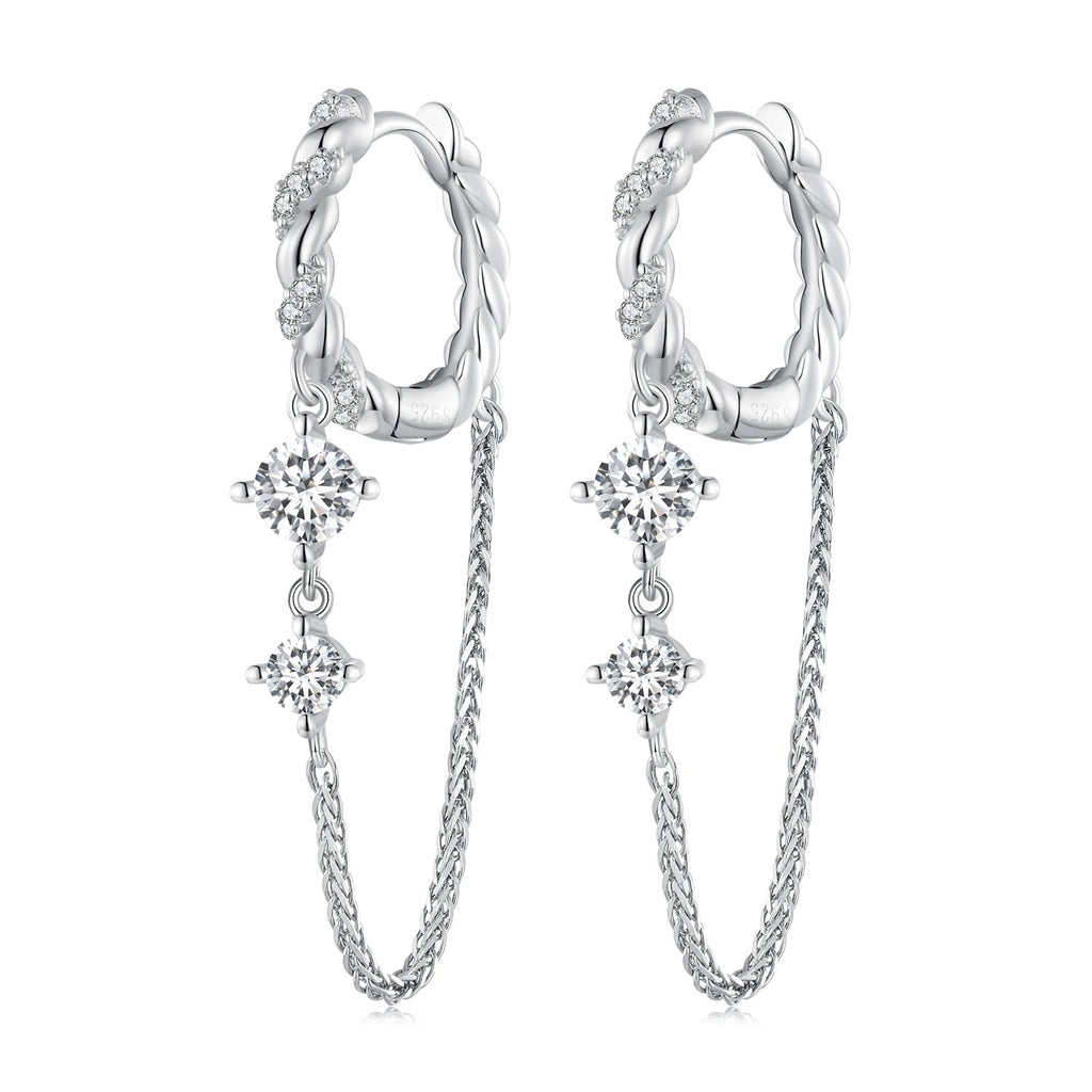 925 Sterling Silver Earrings with Pavé Setting CZ, 34*6mm for Women
