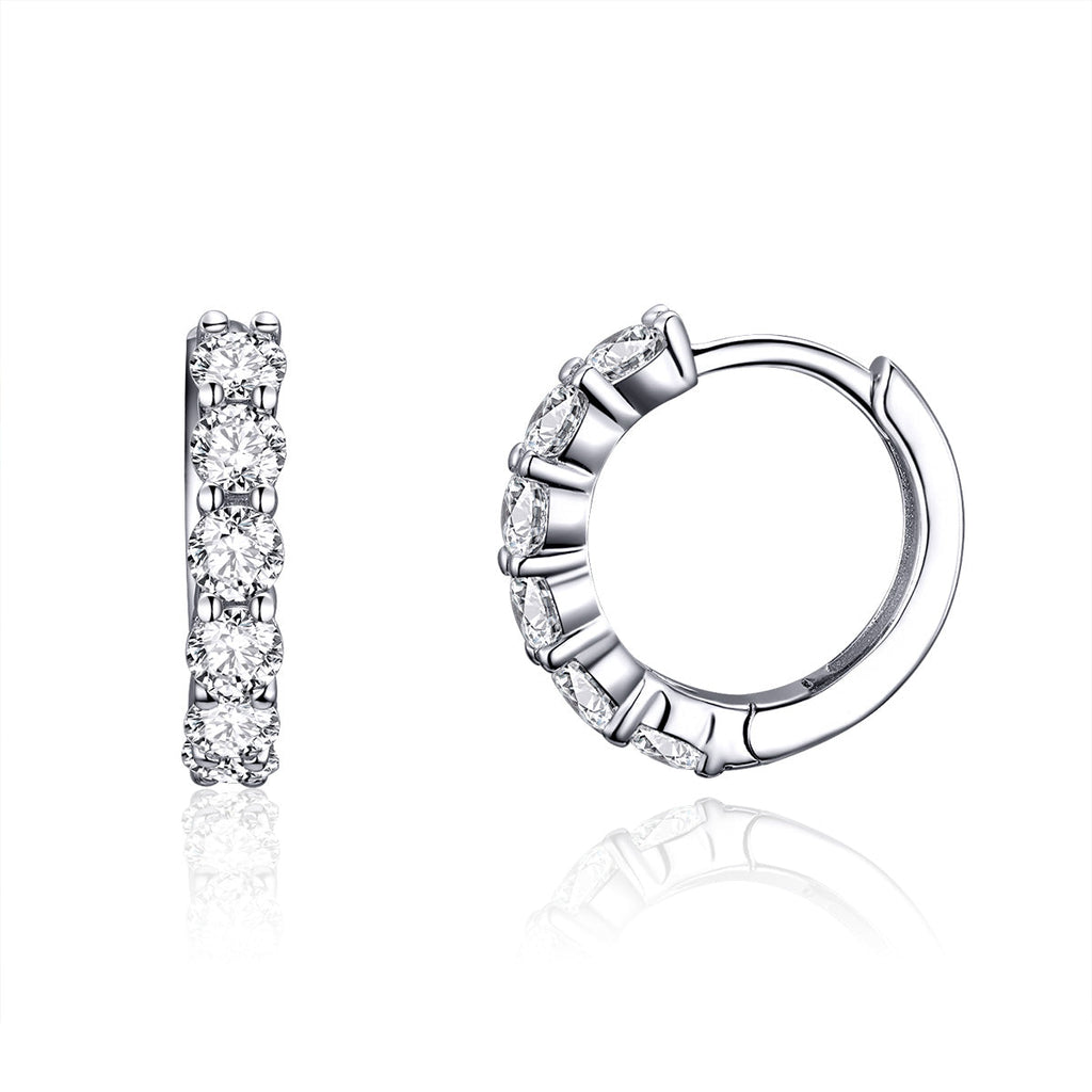 925 Sterling Silver Earrings with Pavé CZ in Platinum Plating, 1.6 x 0.3 cm for Women