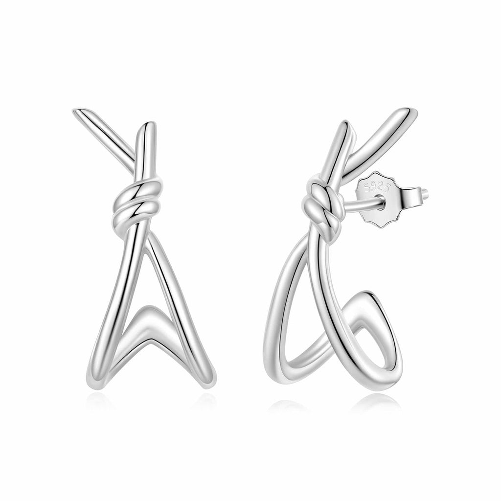 925 Sterling Silver Earrings for Women - Size 2.0*0.8 cm - Plated White Gold