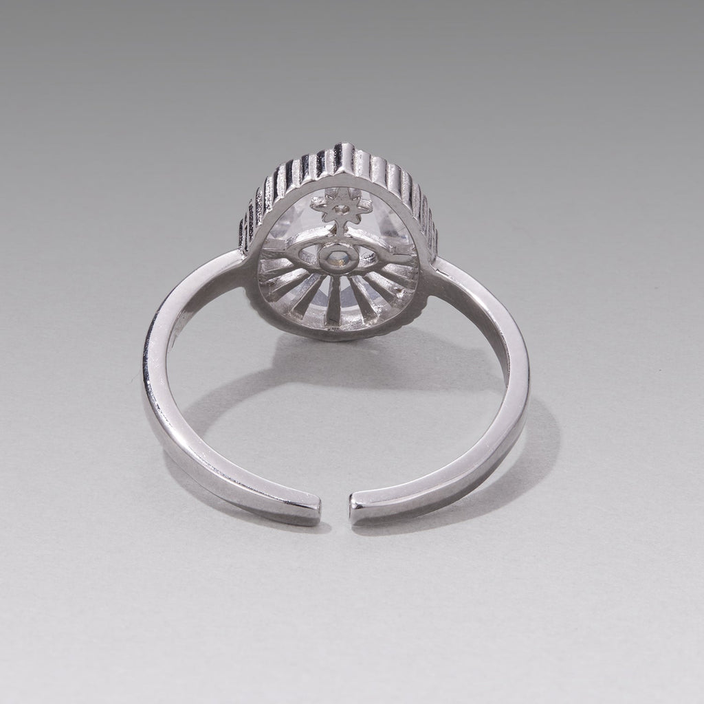 925 Sterling Silver Ring with Transparent Glass & Nano Opal, Width 0.18cm, Style E, for Women