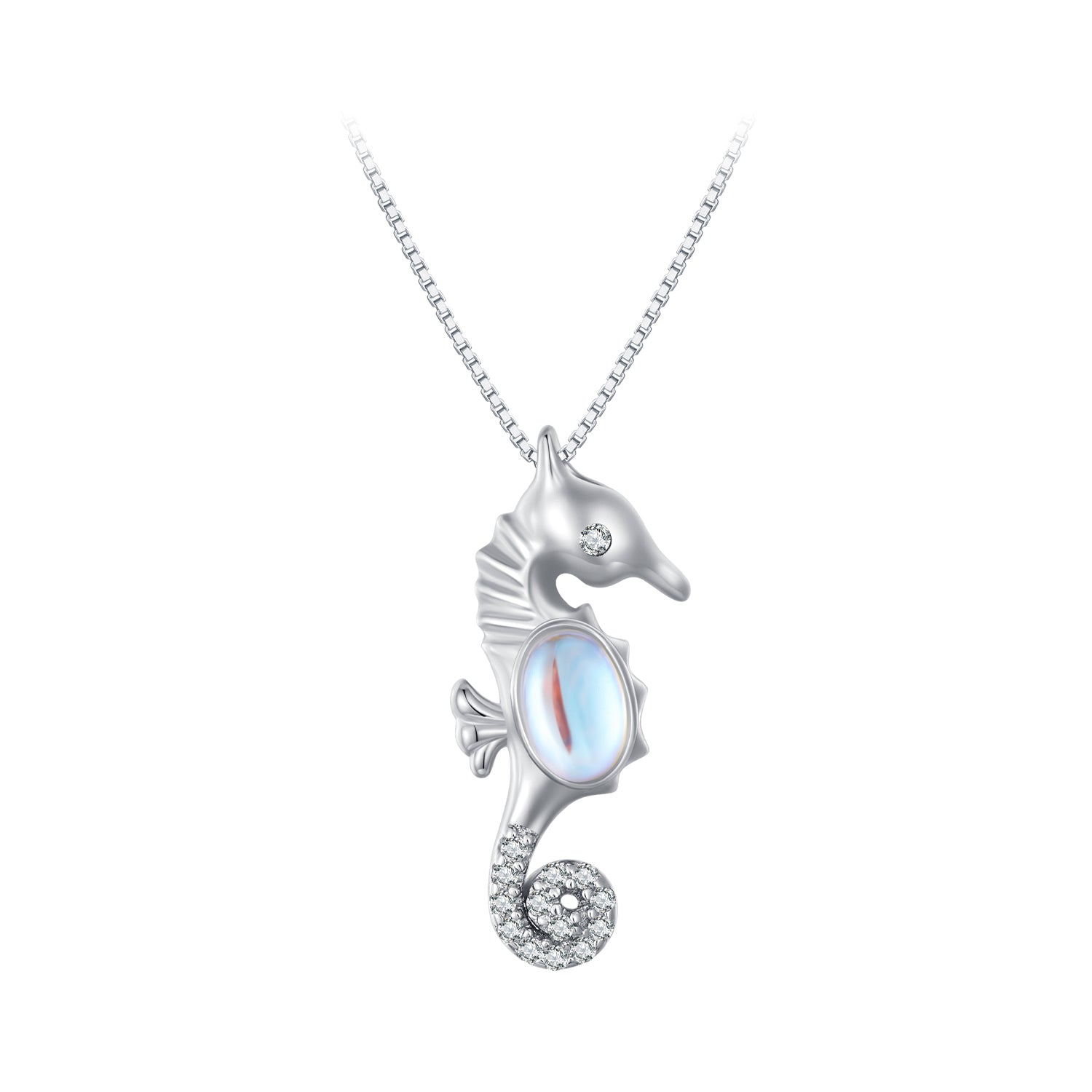 925 Sterling Silver Moonstone Necklace with Pavé Setting CZ for Women