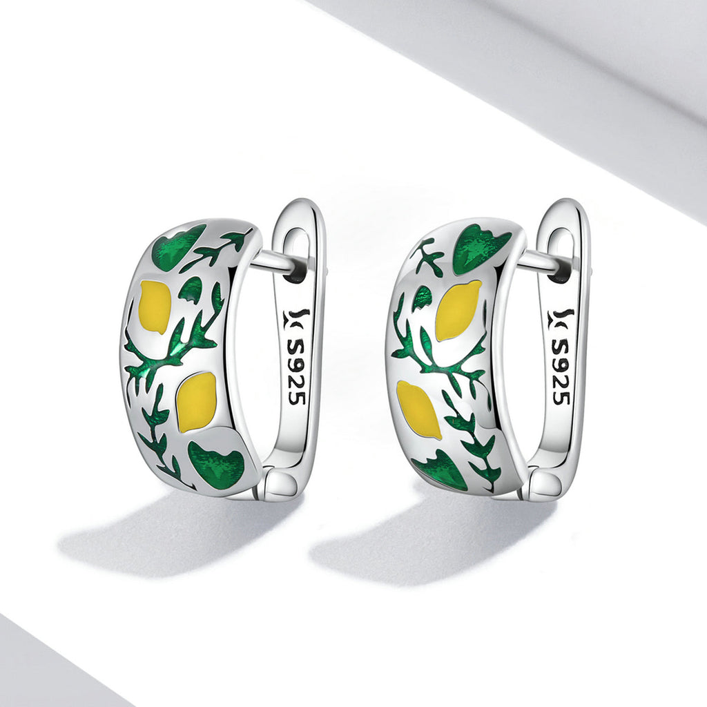 925 Sterling Silver Earrings for Women - Enamel Process - Oxidized Silver - 1.4x0.6 cm