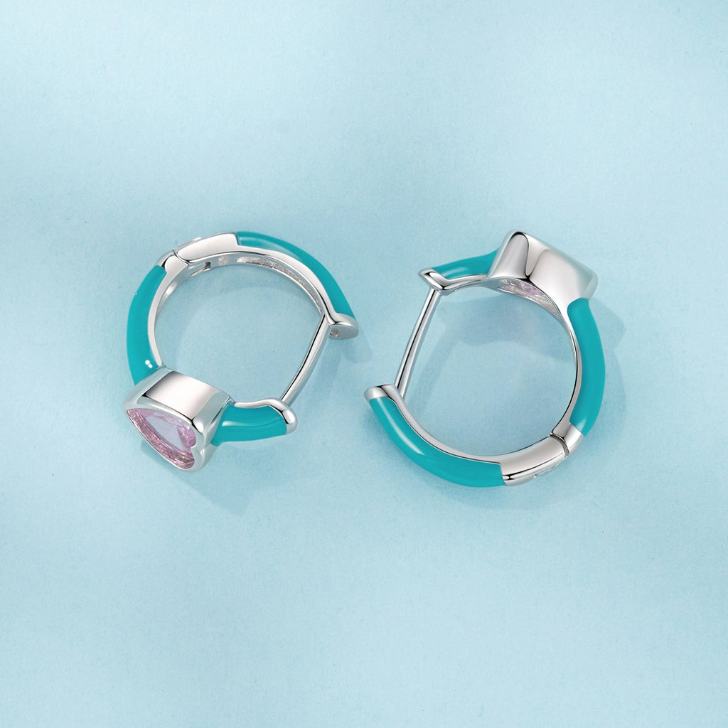 925 Sterling Silver Hoop Earrings with White Gold Plating and CZ