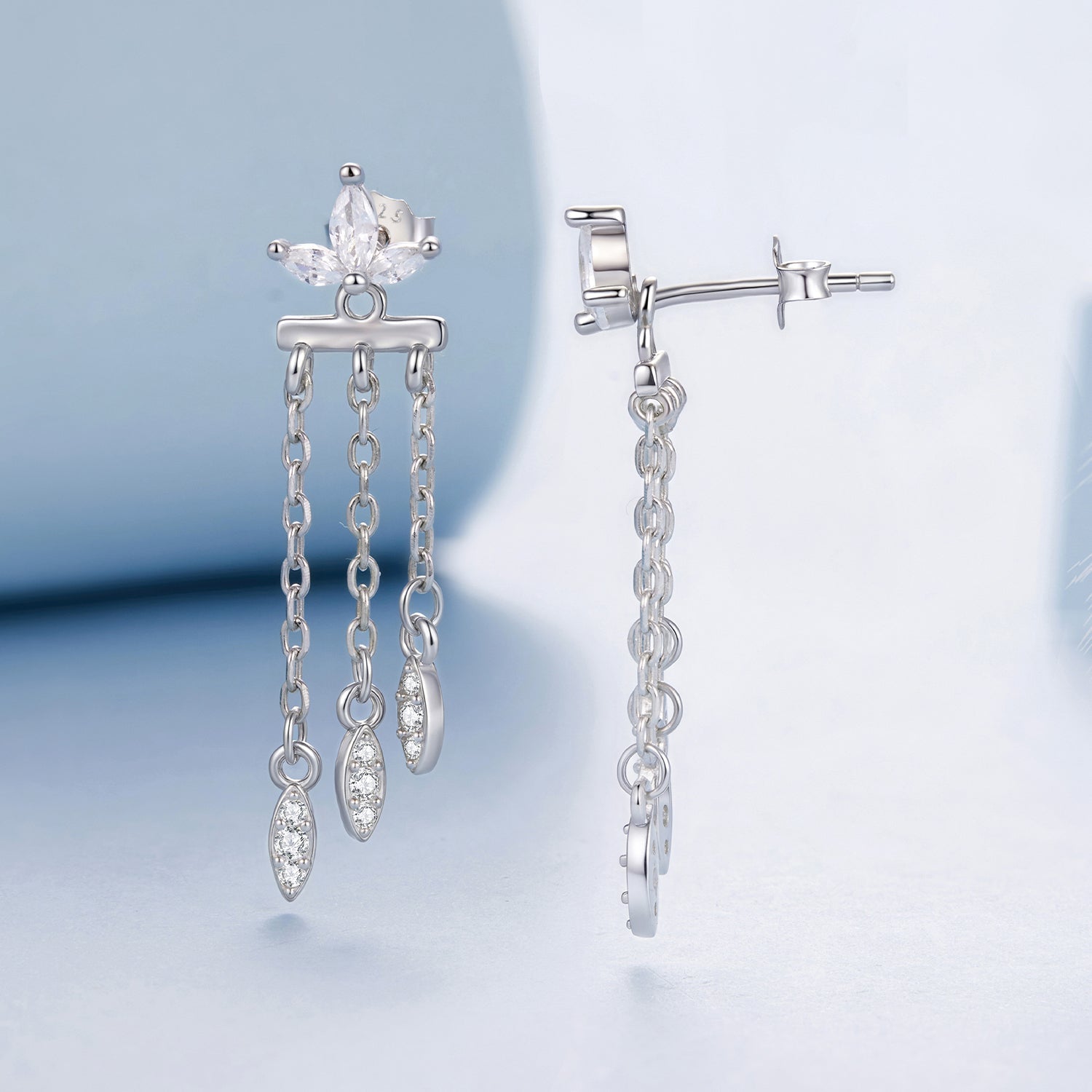 925 Sterling Silver Earrings with White Gold Plating and CZ