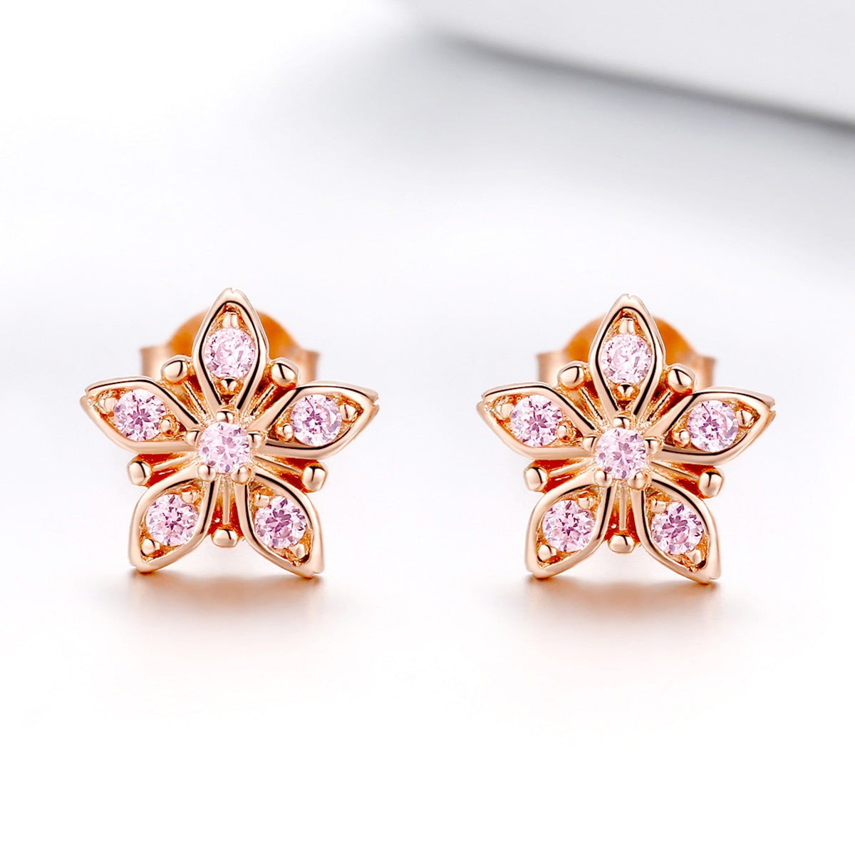 925 Sterling Silver Rose Gold Plated Pavé Setting CZ Earrings