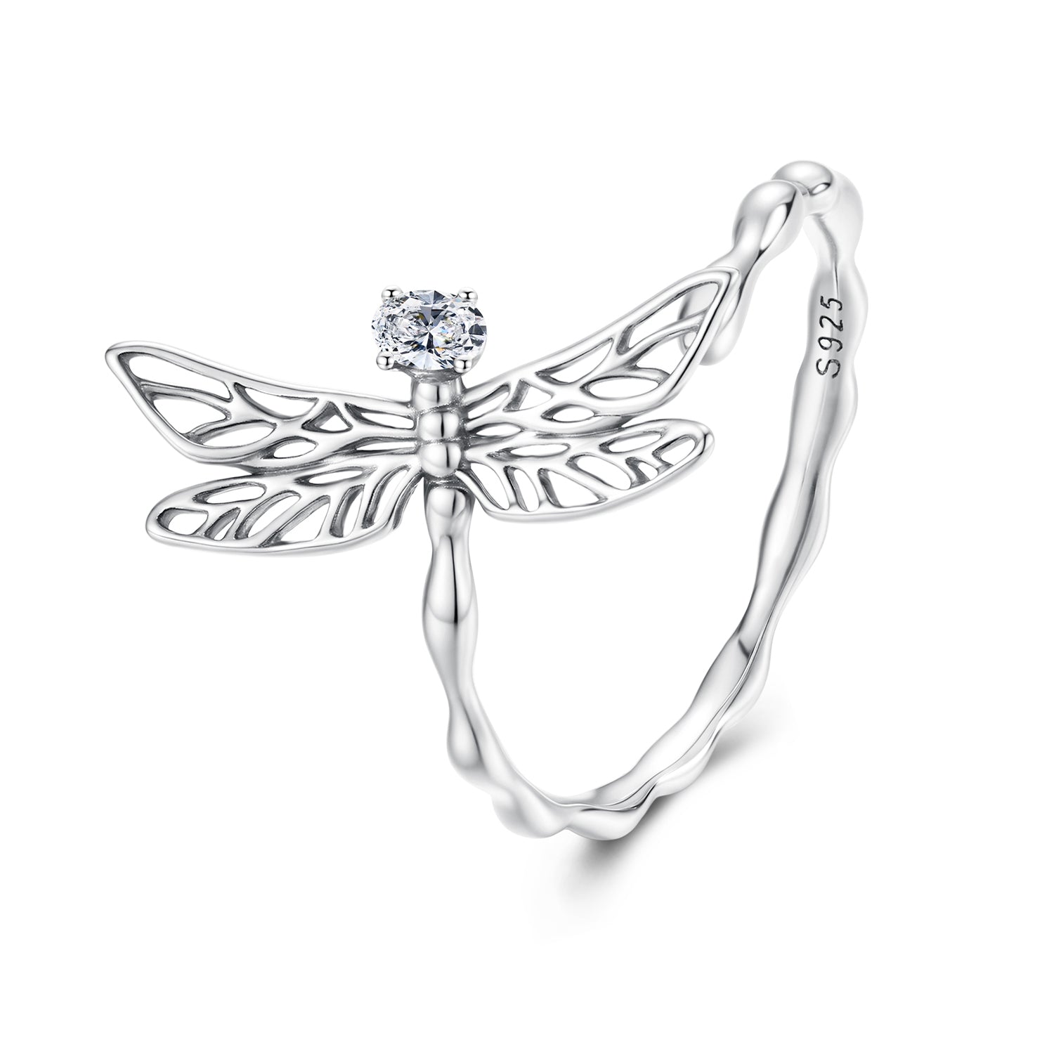 925 Sterling Silver Dragonfly Ring for Women with Cubic Zirconia