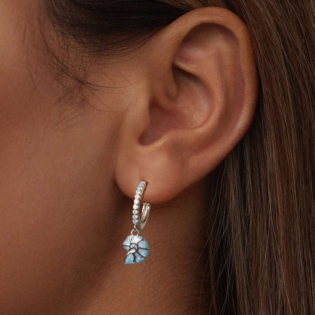 925 Sterling Silver Earrings with Nano Opal Stone and Enamel - 22x8mm