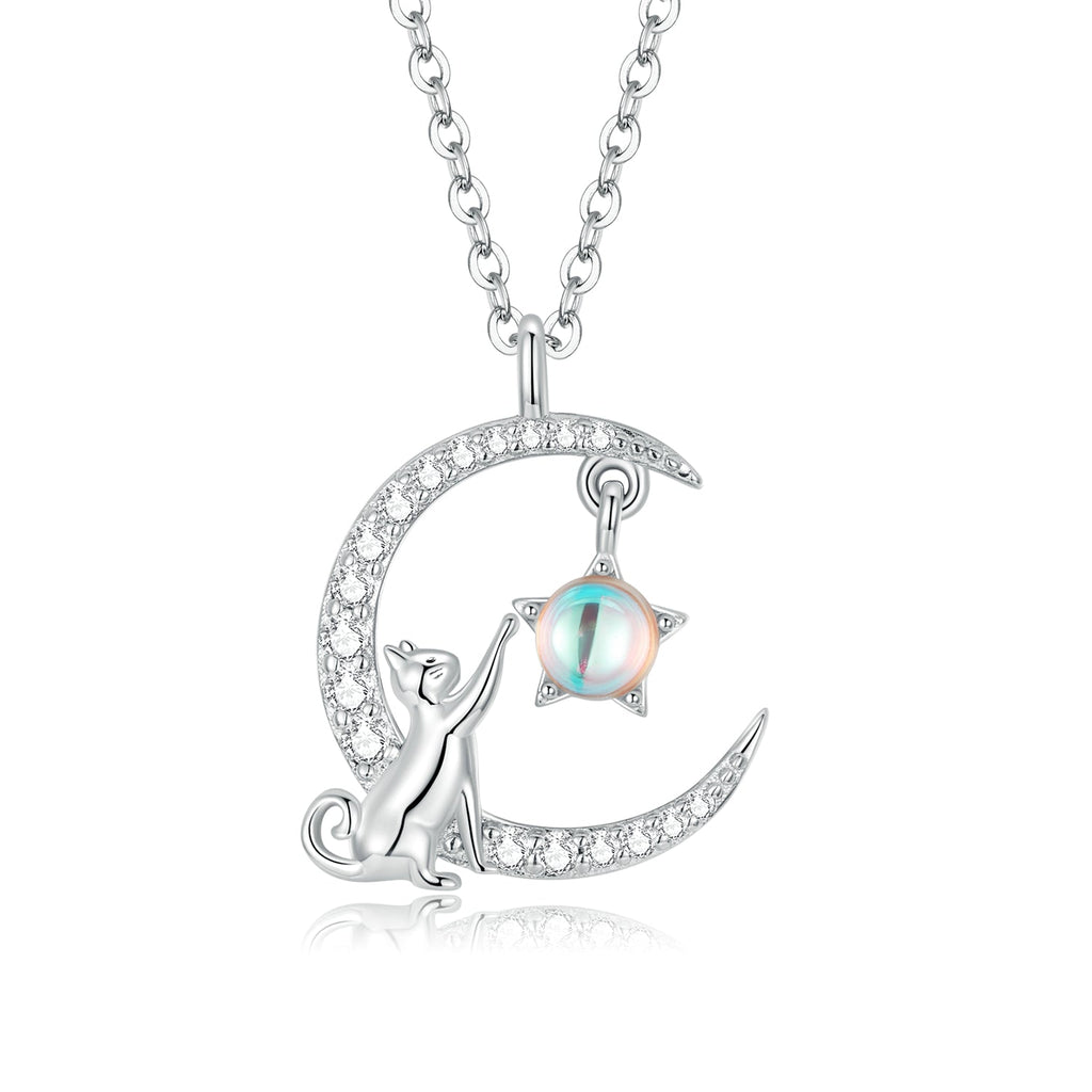 925 Sterling Silver Adjustable Moonstone Necklace with CZ Accents for Women
