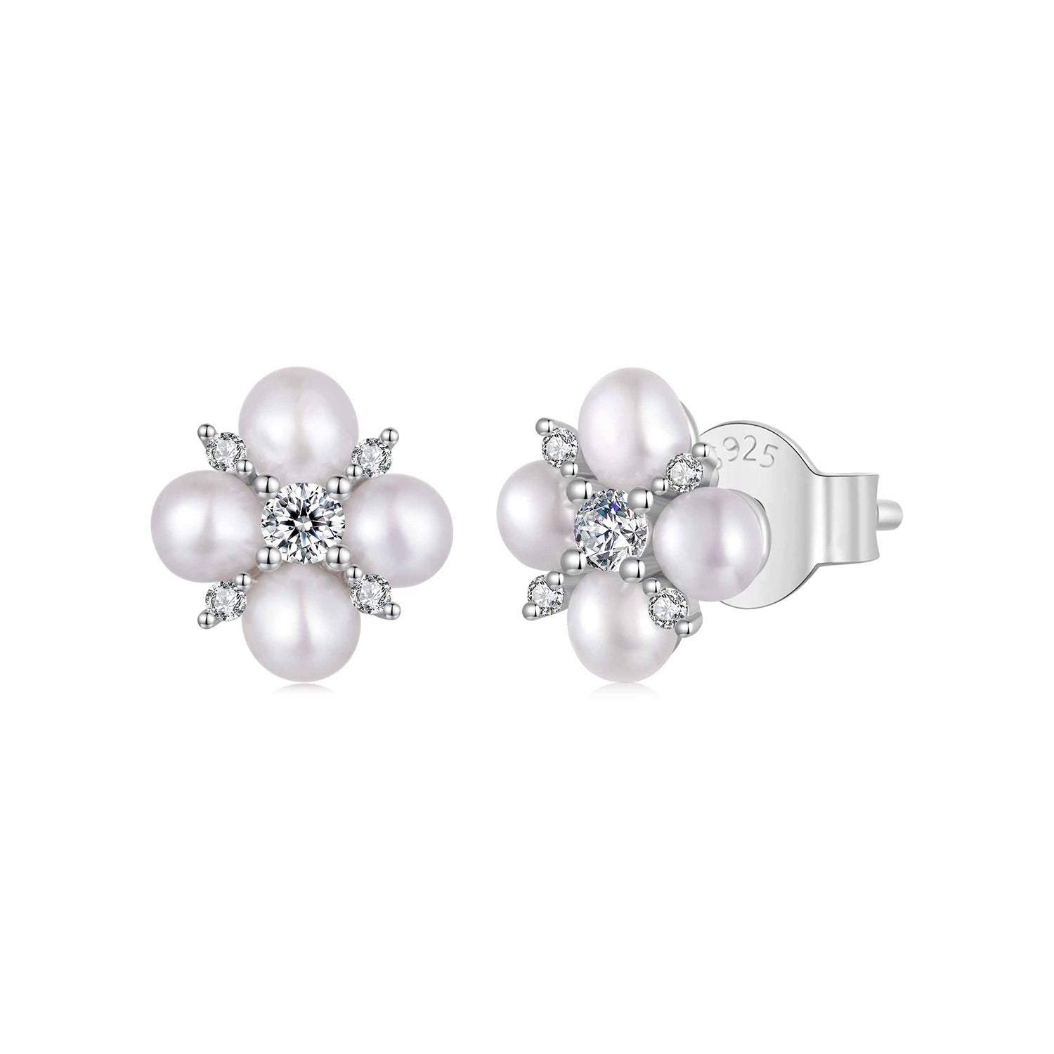925 Sterling Silver 0.05ct Moissanite & Freshwater Pearl Earrings for Women