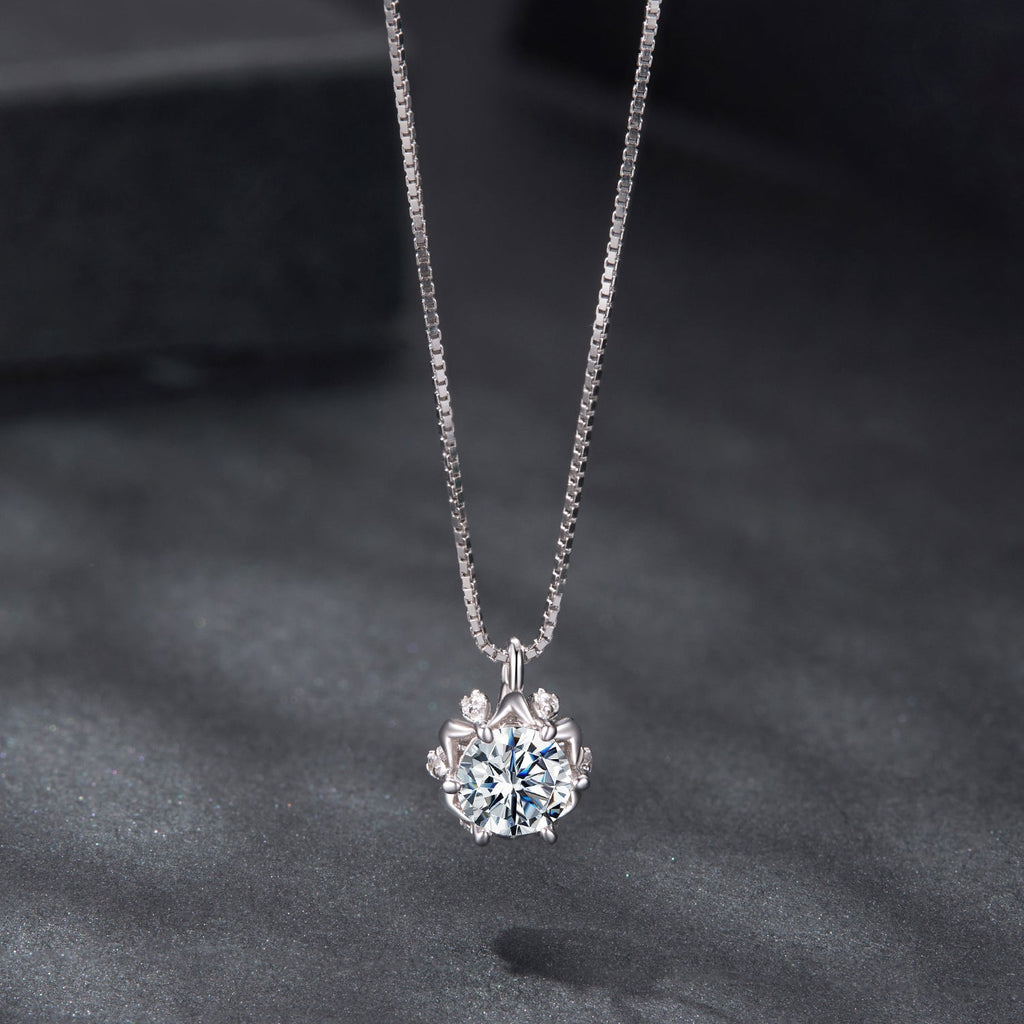925 Sterling Silver Moissanite & CZ Pavé Necklace - 40+5cm for Women