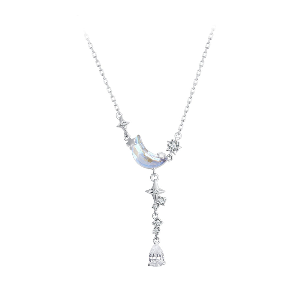 925 Sterling Silver Pendant Necklace with CZ and Transparent Glass for Women