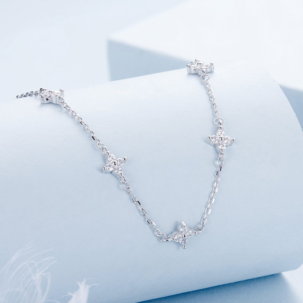 925 Sterling Silver Pave Setting CZ Necklace with White Gold Plating 400mm for Women