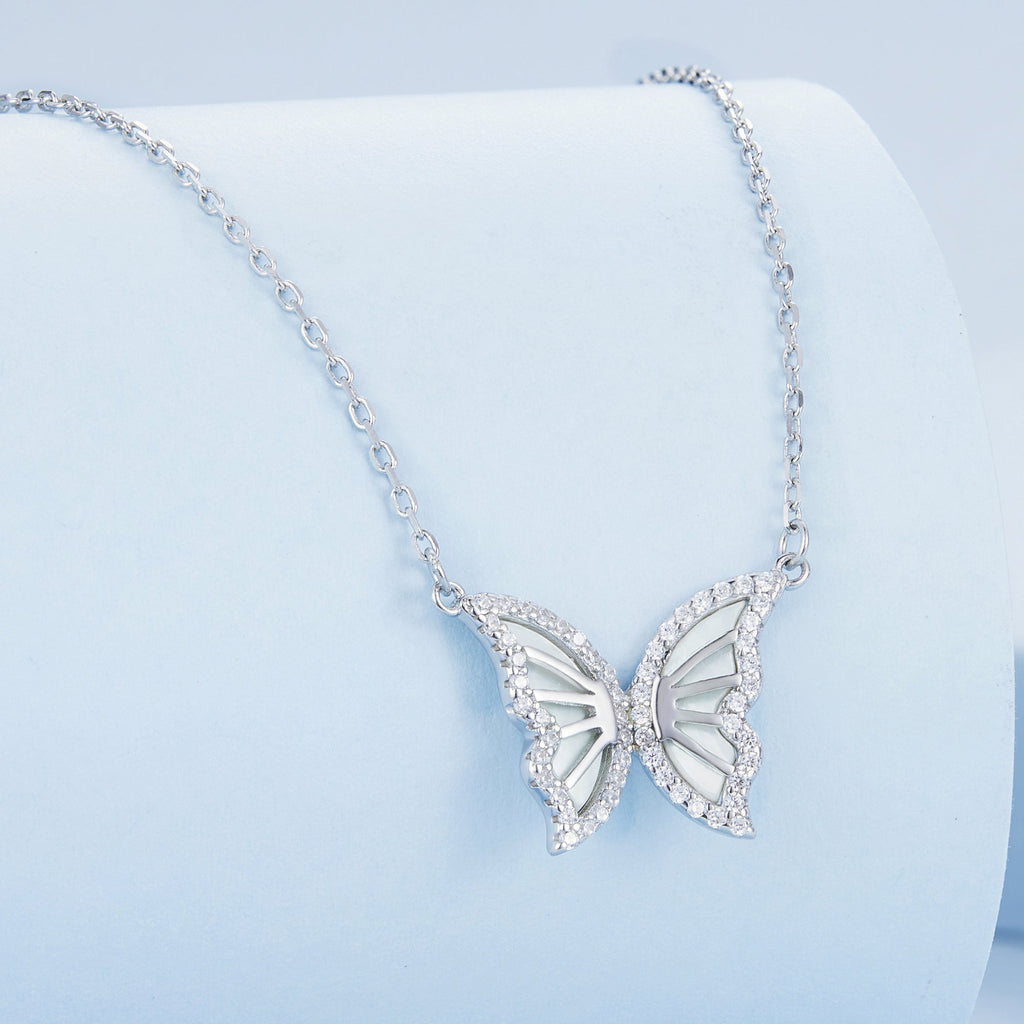 S925 Sterling Silver Plated Nacre & CZ Necklace, 40+5cm for Women