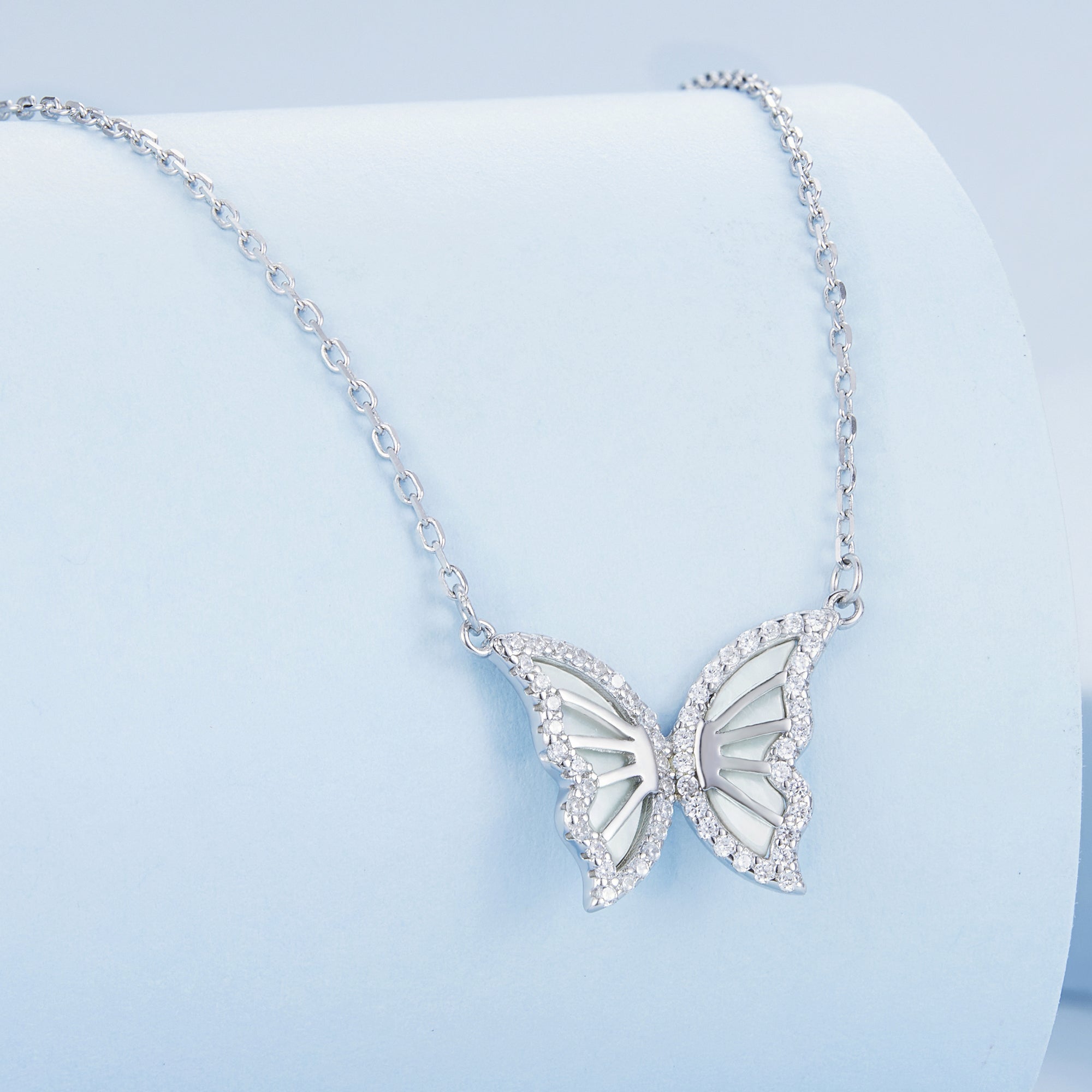 S925 Sterling Silver Plated Nacre & CZ Necklace, 40+5cm for Women