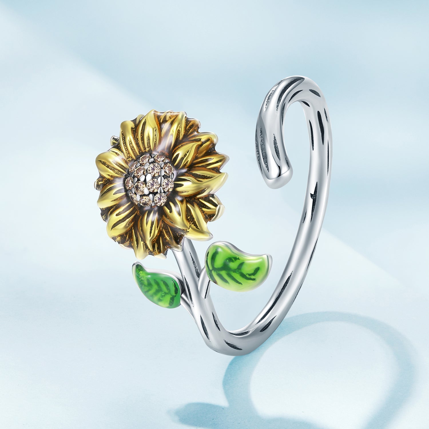 925 Sterling Silver Enamel Pavé Setting CZ Oxidized Silver Ring