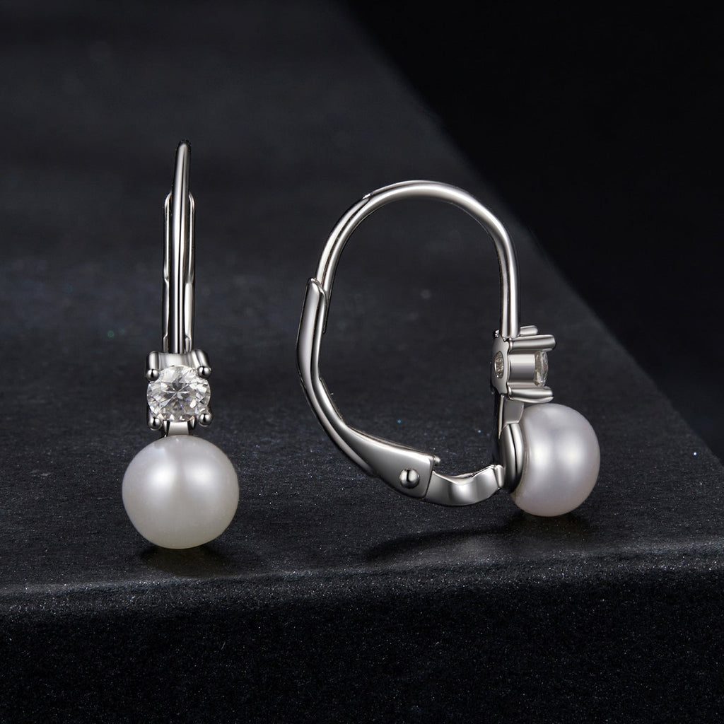925 Sterling Silver & Moissanite 0.30 Carat Earring with Freshwater Pearl for Women
