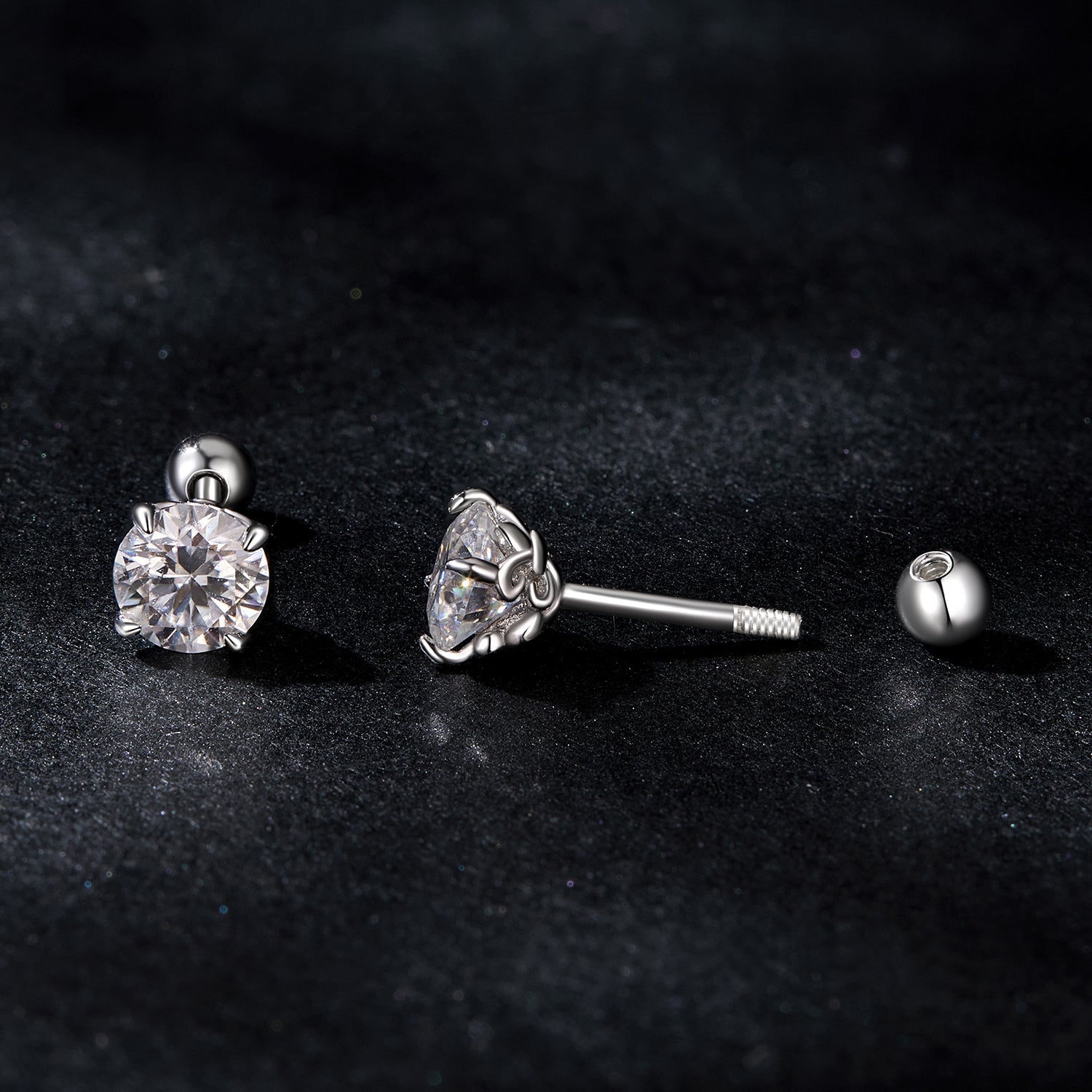 925 Sterling Silver 5mm Moissanite Earrings with White Gold Plating for Women