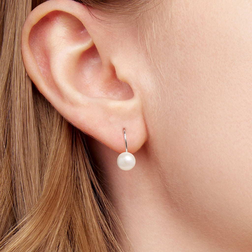925 Sterling Silver White Gold Plated Freshwater Pearl Earrings for Women