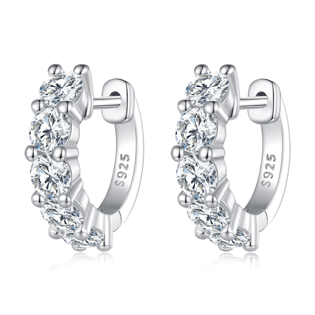 S925 Sterling Silver Moissanite Earrings, 1.3cm, Platinum Plated, for Women