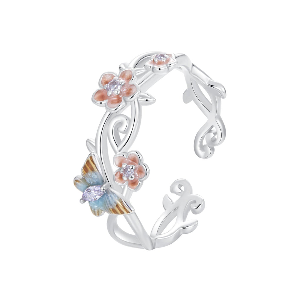 925 Sterling Silver Enamel Pavé Setting Ring for Women