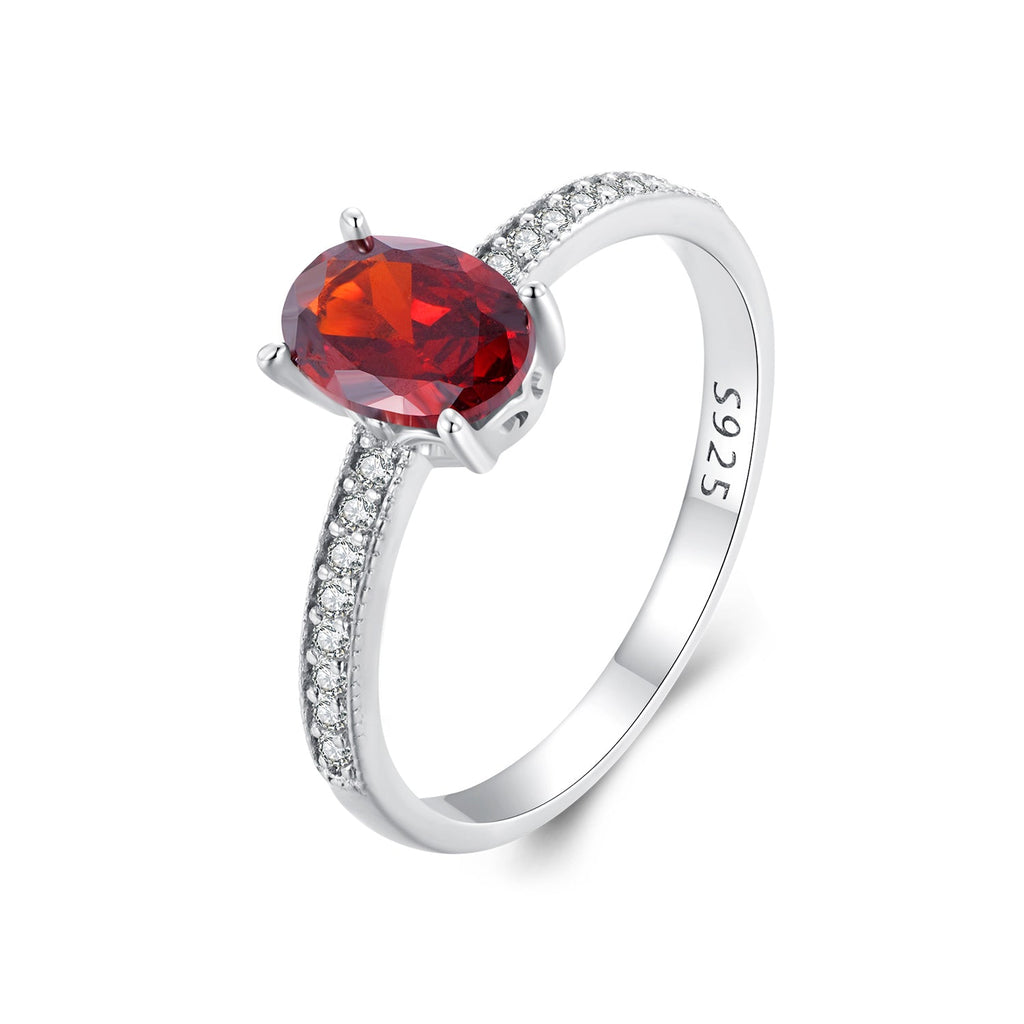 925 Sterling Silver Pavé Setting CZ Synthetic Garnet Ring for Women