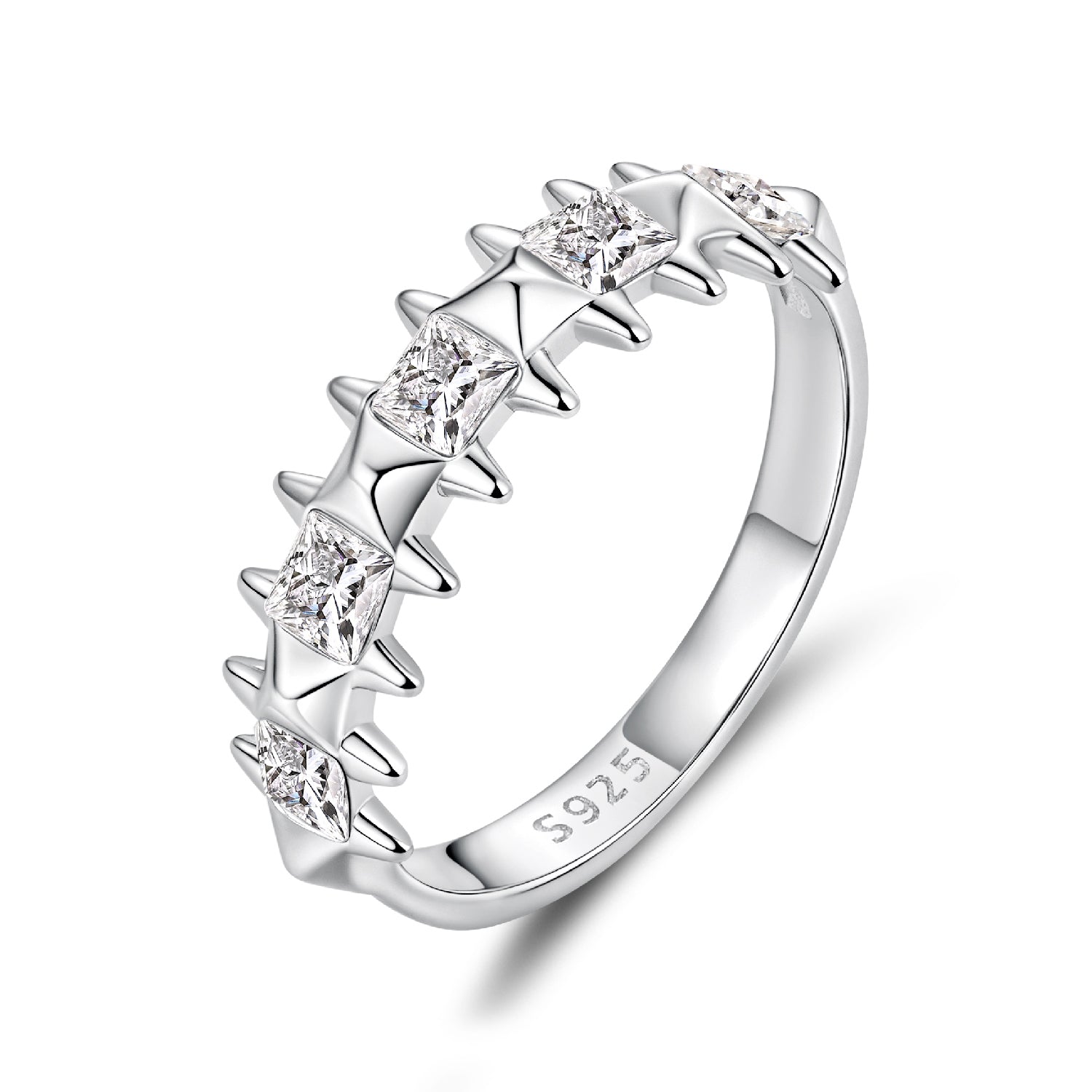 925 Sterling Silver 0.24cm White Gold Plated Ring with CZ for Women Size 6