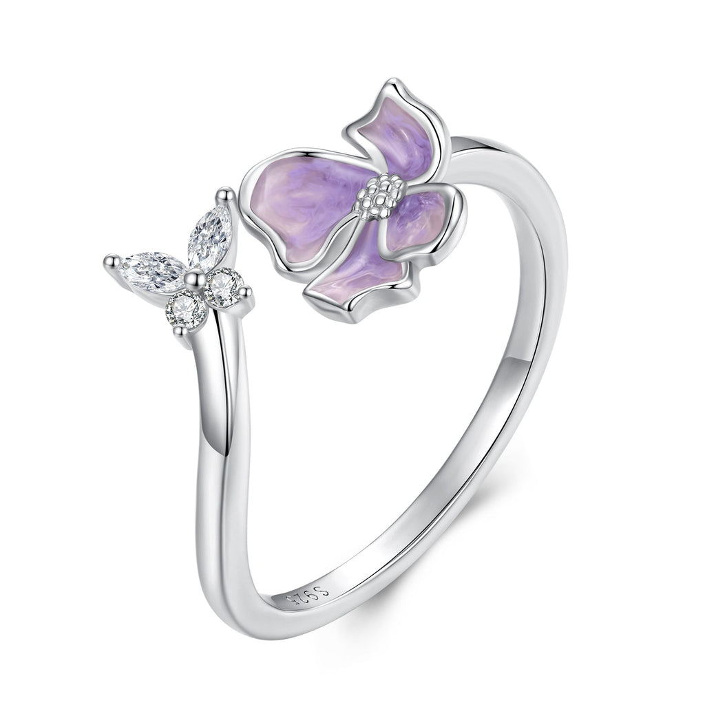 925 Sterling Silver Enamel Flower Ring for Women