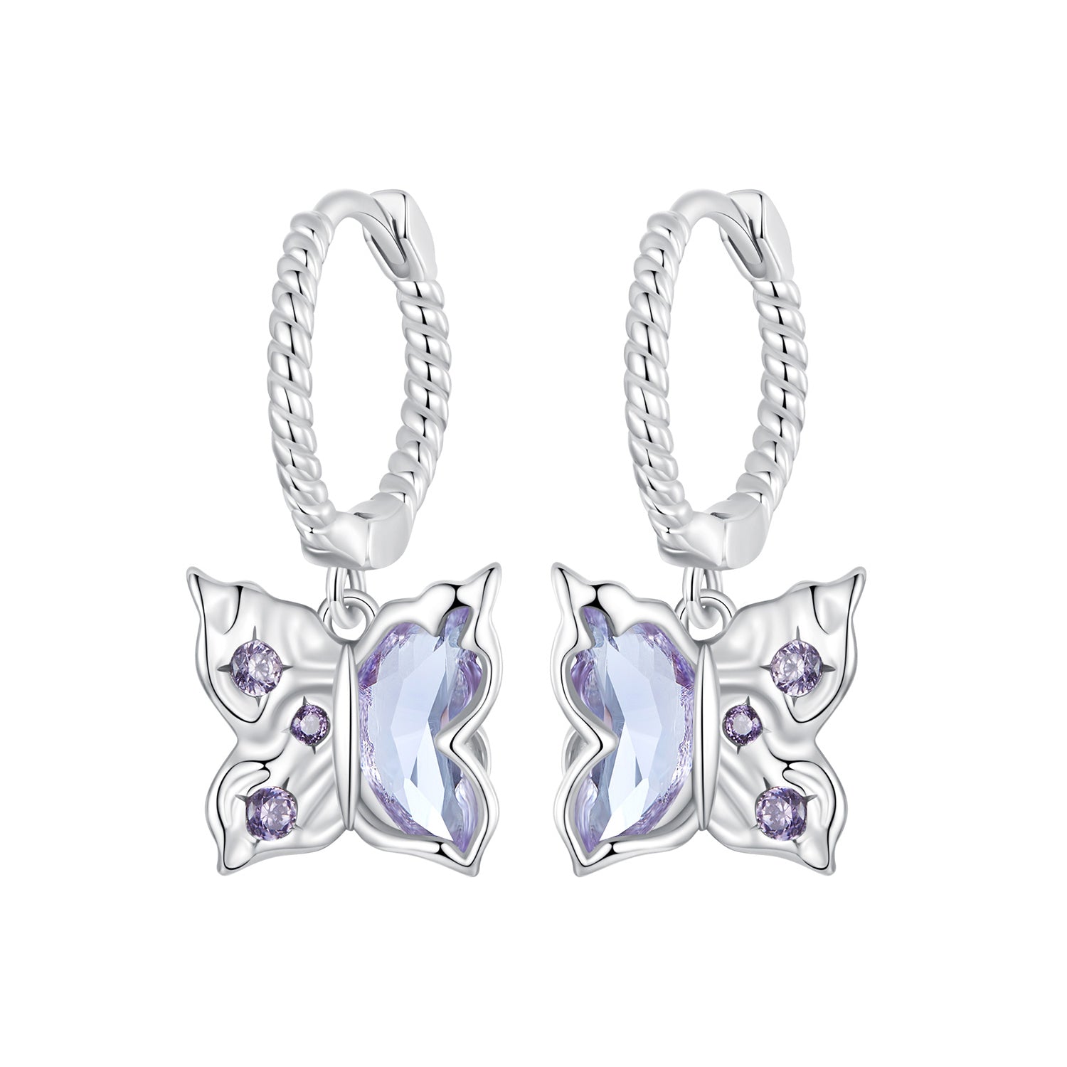 925 Sterling Silver Earrings with Pavé Setting CZ and Transparent Glass for Women