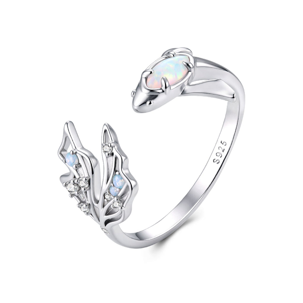 925 Sterling Silver White Gold Plated Nano Opal Ring with CZ for Women