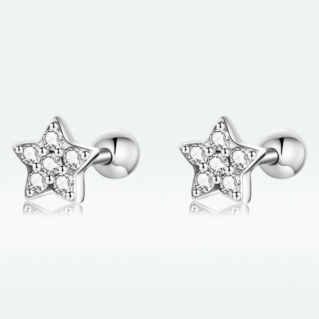 925 Sterling Silver Earrings with Pavé Setting CZ and Platinum Plating - 0.5cm for Women