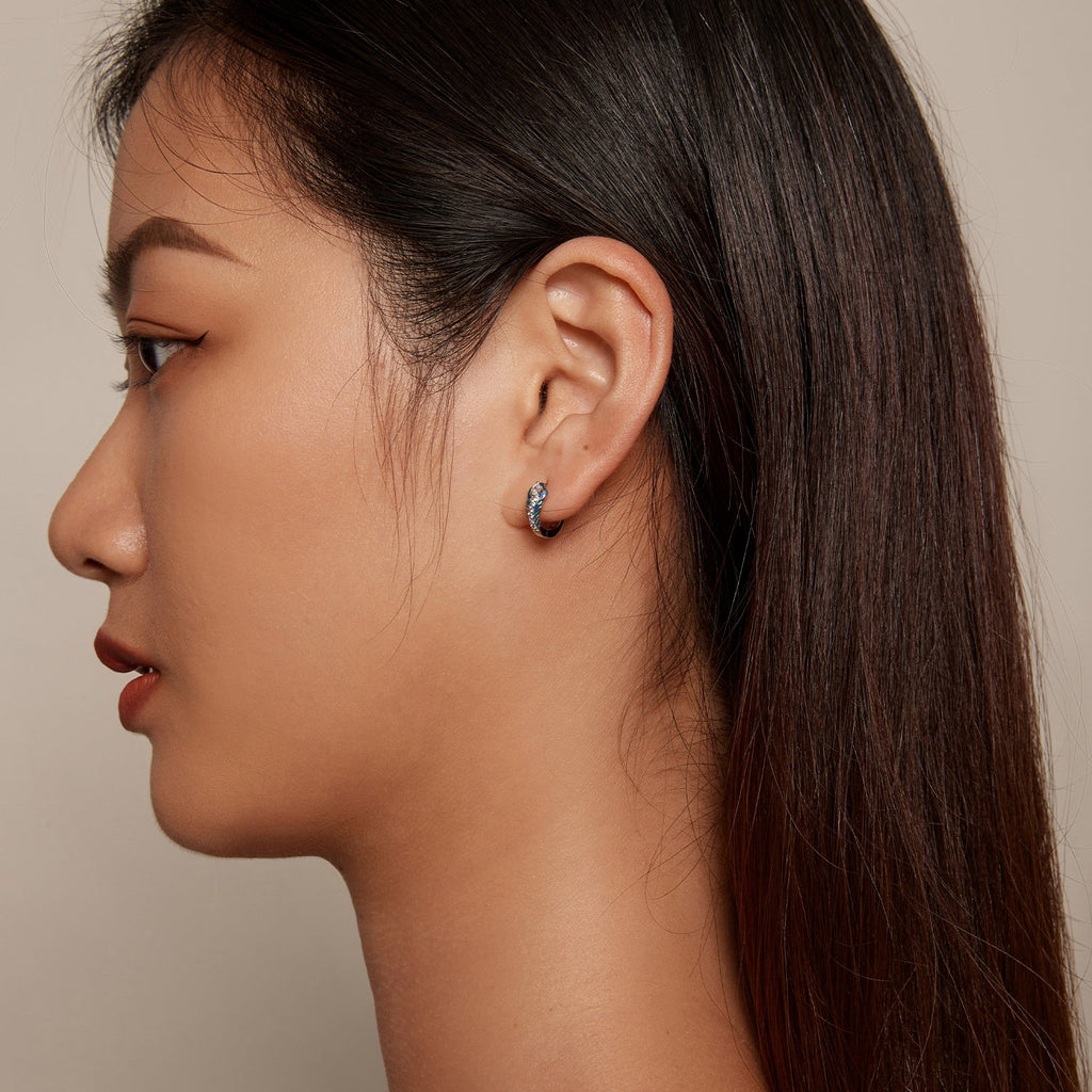 925 Sterling Silver Enamel Oxidized Earrings with Pavé Setting for Women