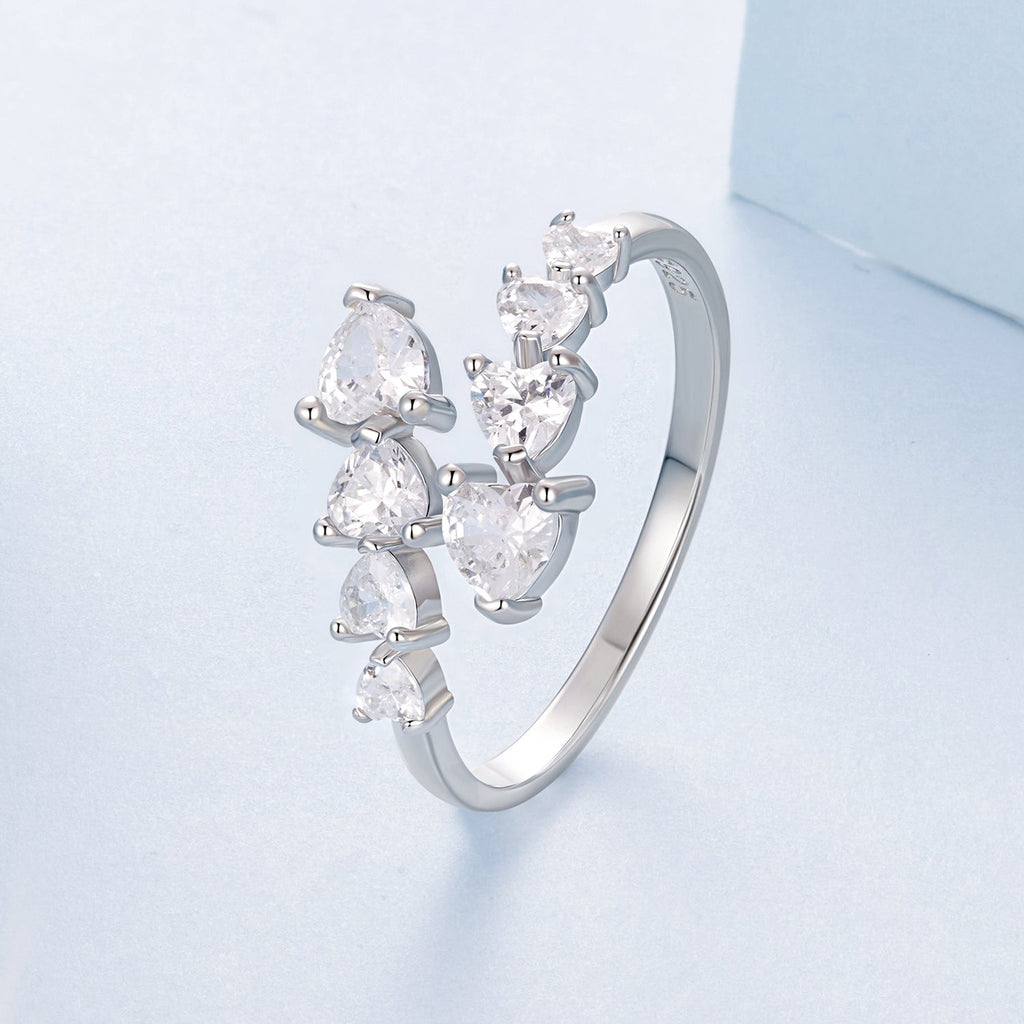 925 Sterling Silver White Gold Plated Pavé Setting Rings for Women