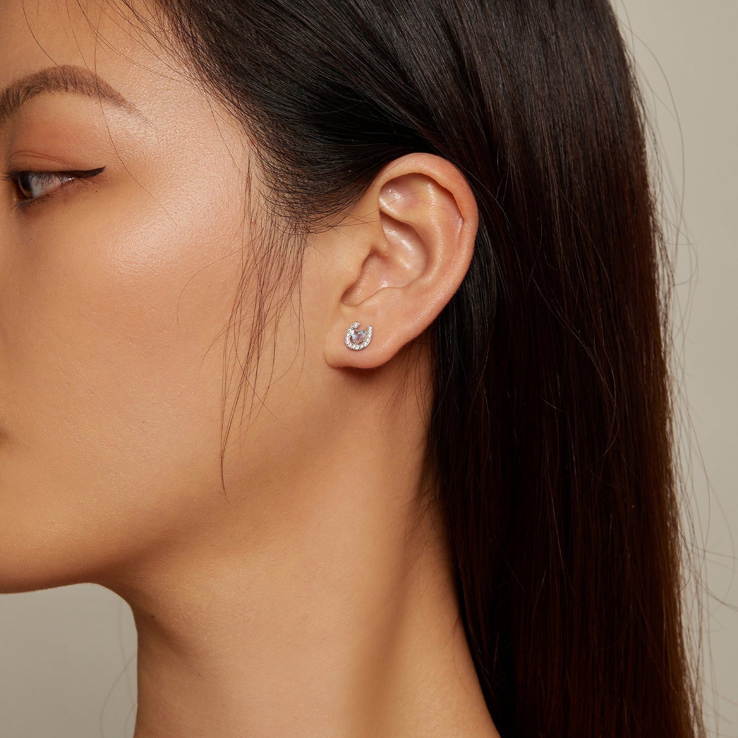 925 Sterling Silver Pavé Setting Moonstone Earrings with CZ and Platinum Plating
