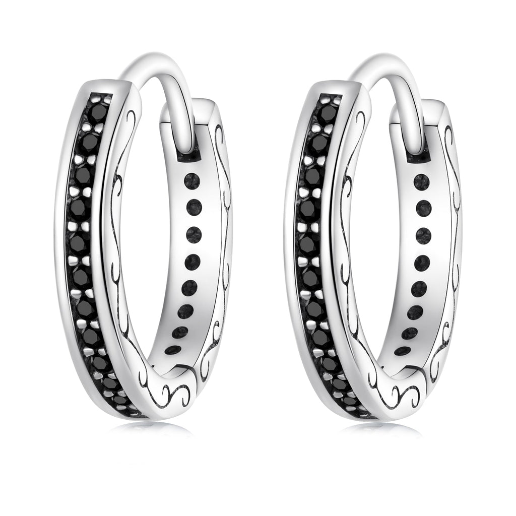 925 Sterling Silver Oxidized Pavé CZ Earrings