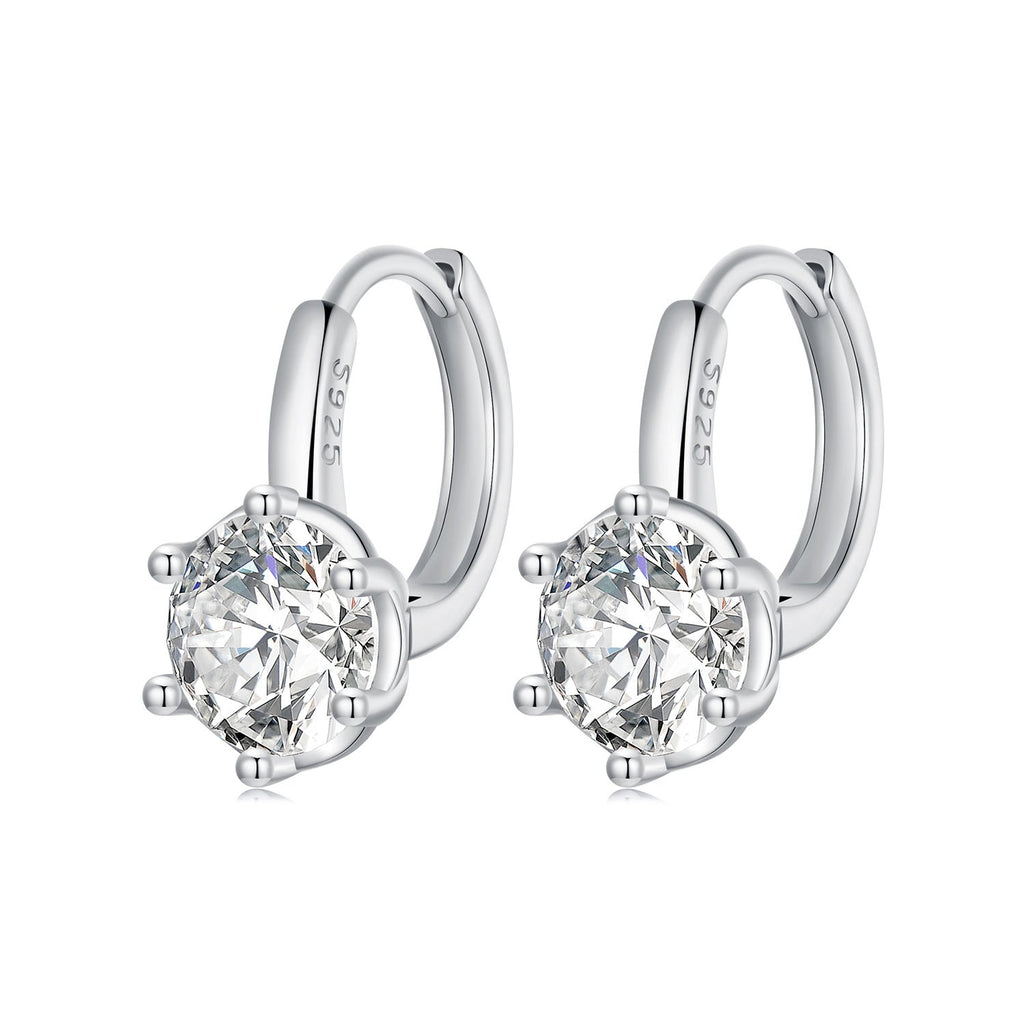 925 Sterling Silver Earrings with CZ and Platinum Plating, Size 13*7mm for Women