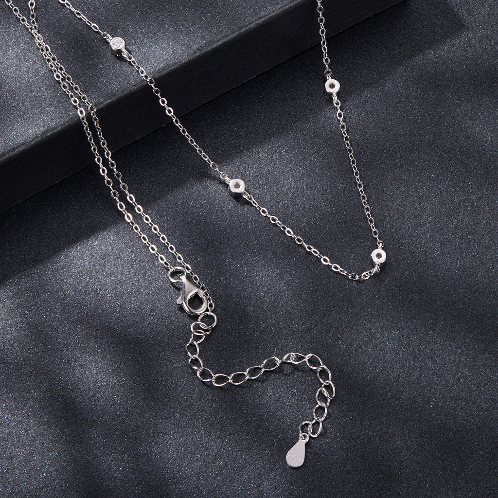 925 Sterling Silver White Gold Plated Adjustable Moissanite Necklace for Women