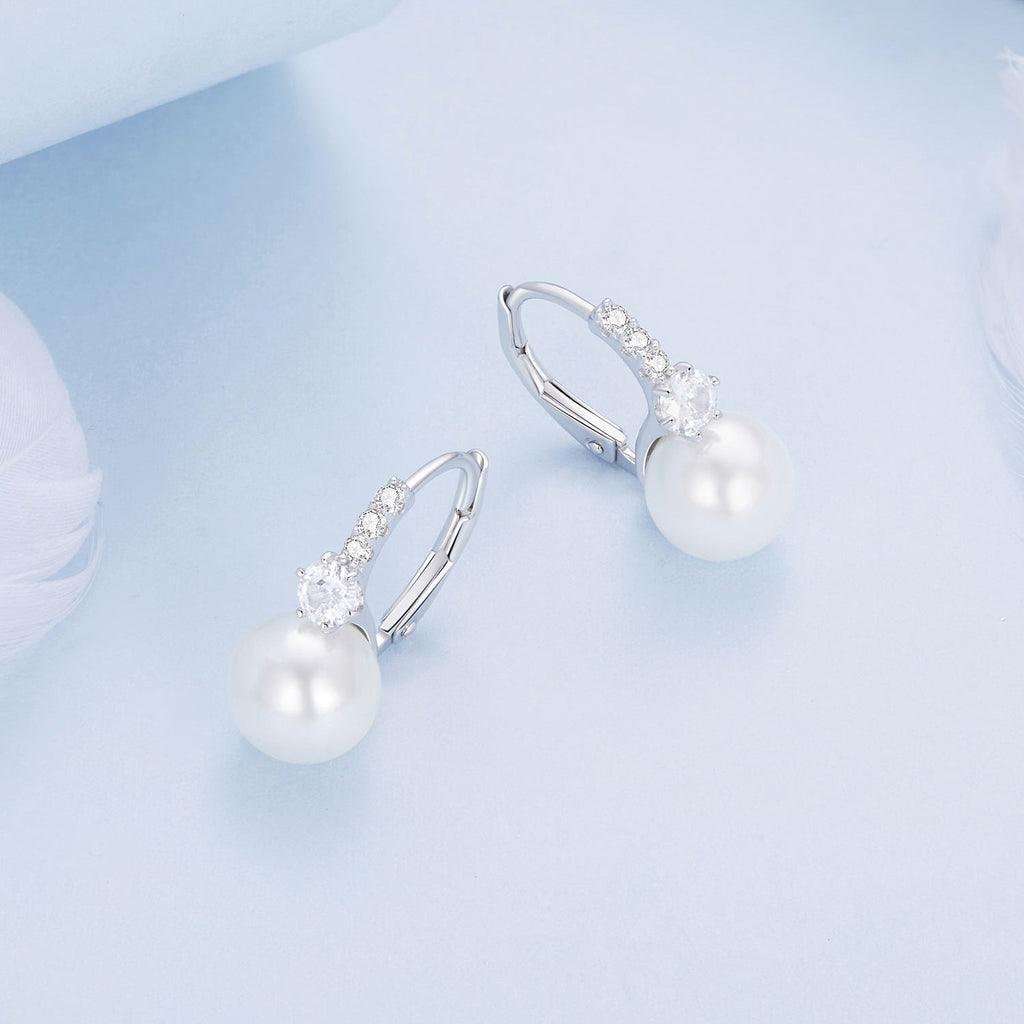 925 Sterling Silver Earrings with Quality Shell Pearl and CZ for Women
