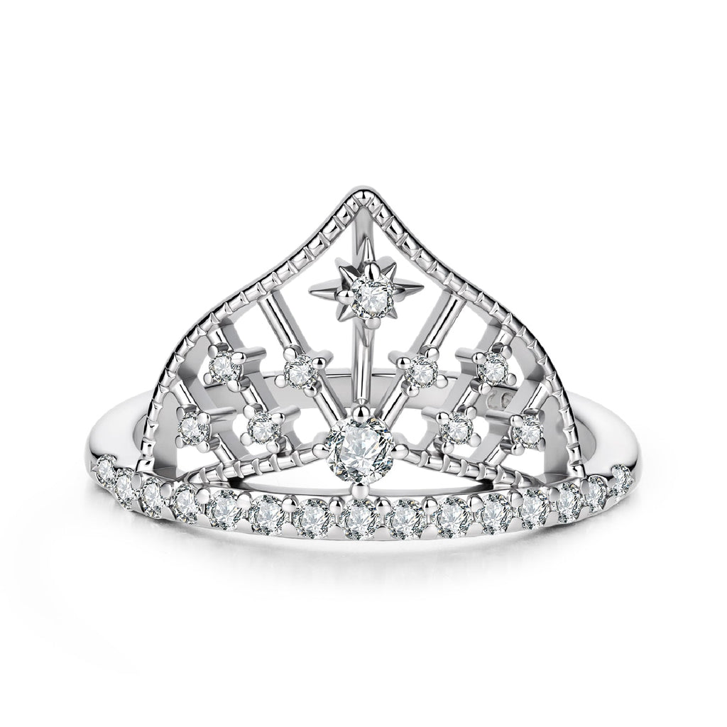 925 Sterling Silver White Gold Plated Ring with Pavé Setting CZ Size 6 for Women
