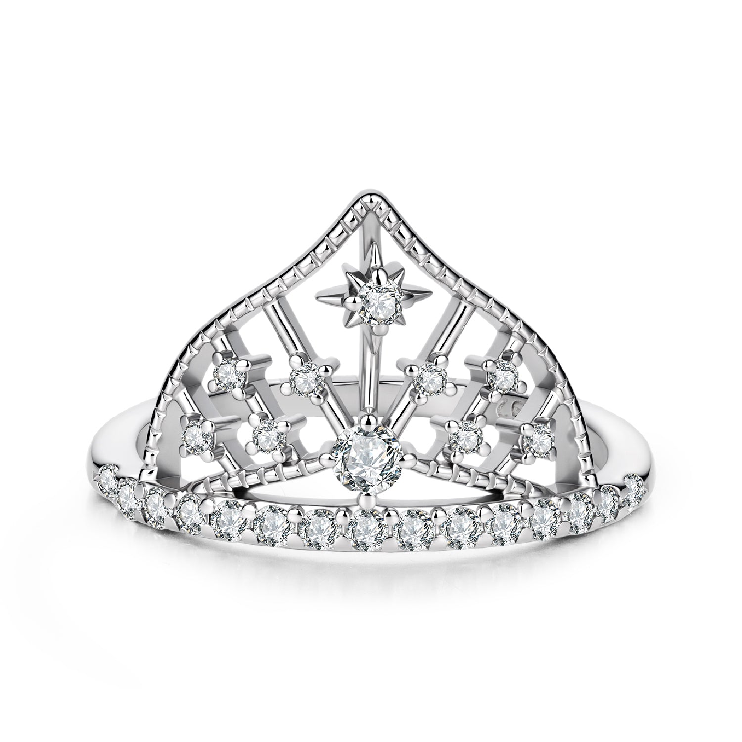 925 Sterling Silver White Gold Plated Ring with Pavé Setting CZ Size 6 for Women
