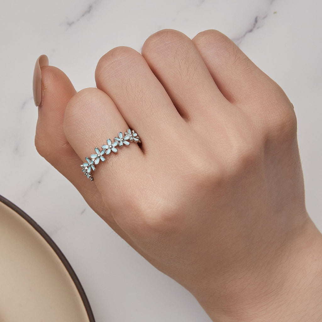 925 Sterling Silver Enamel Process Platinum Plated Ring Size 6 for Women