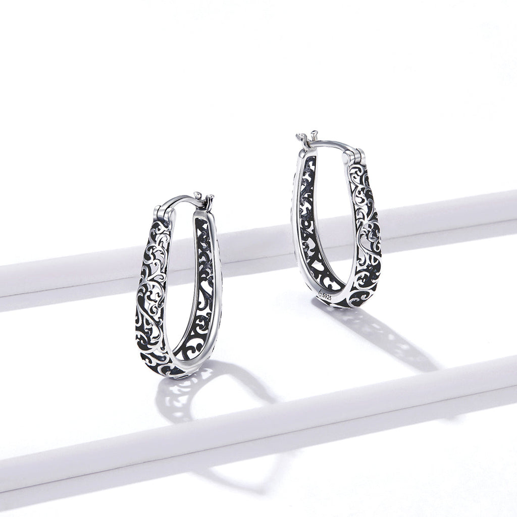 925 Sterling Silver Earrings 2.3*0.4cm Oxidized Silver for Women